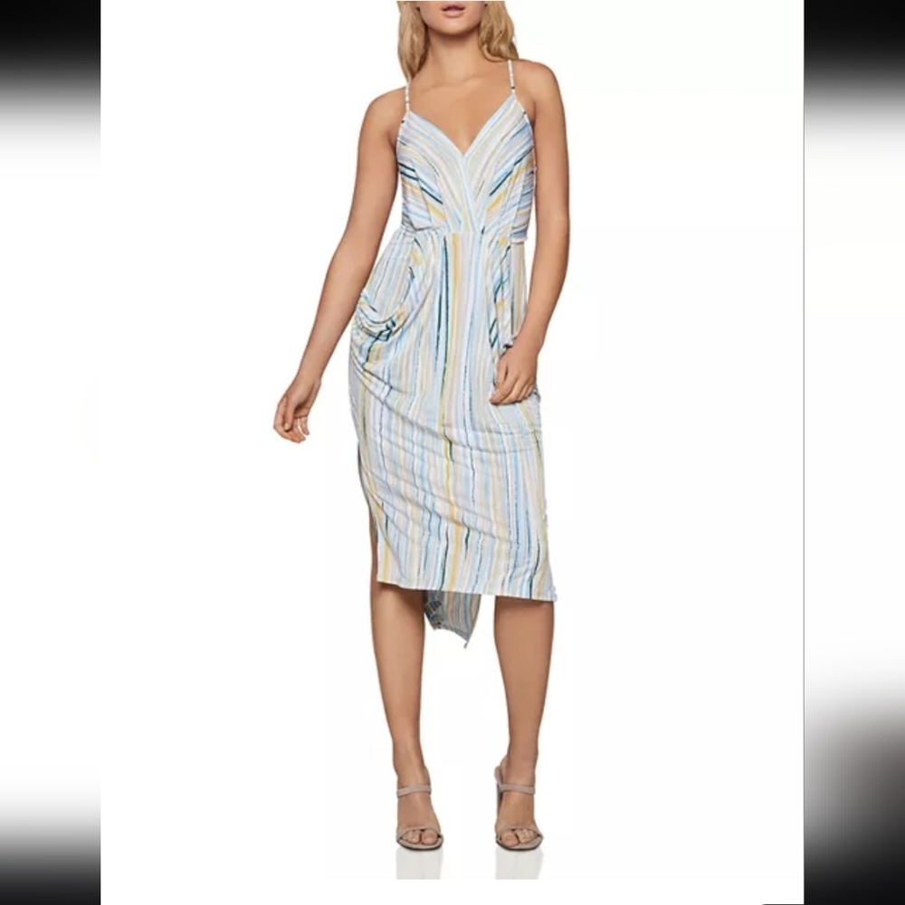 BCBG Generation Striped Midi Dress with Spaghetti Straps S